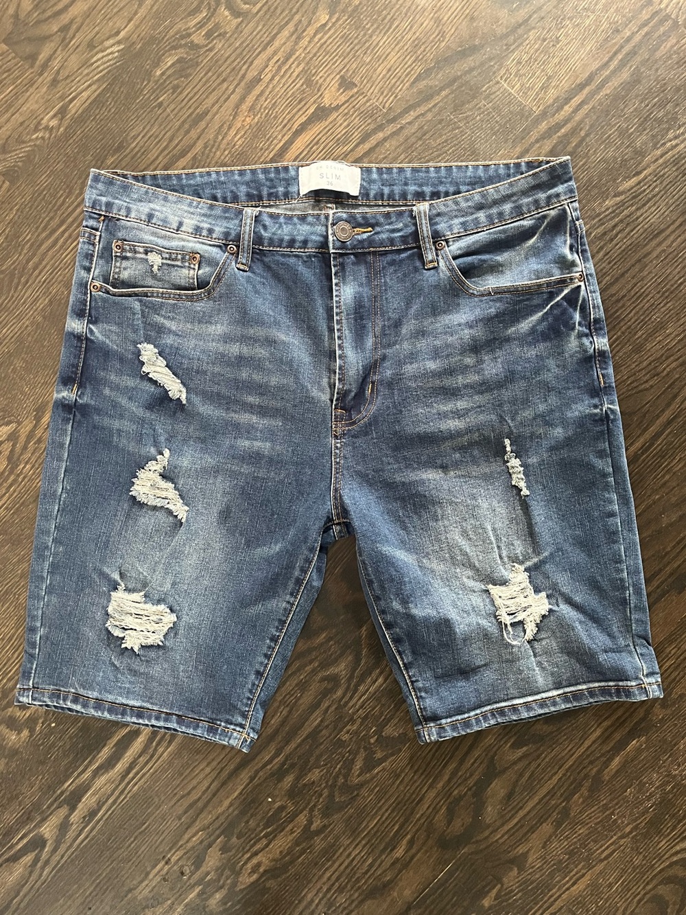 UH Denim Men's Distressed Slim Stretch Jean Shorts Size 36